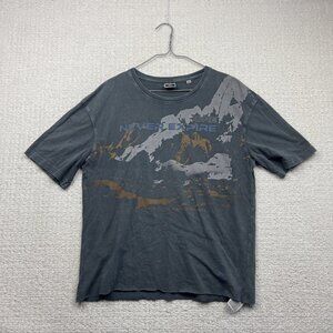Y2K Jack & Jones Mountain Nature Graphic T-Shirt Faded Grey Cut-Off Distressed *